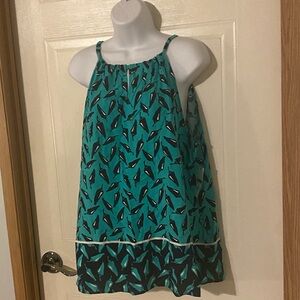 Crown & Ivy teal navy chili pepper print Sleeveless Halter Style Blouse.